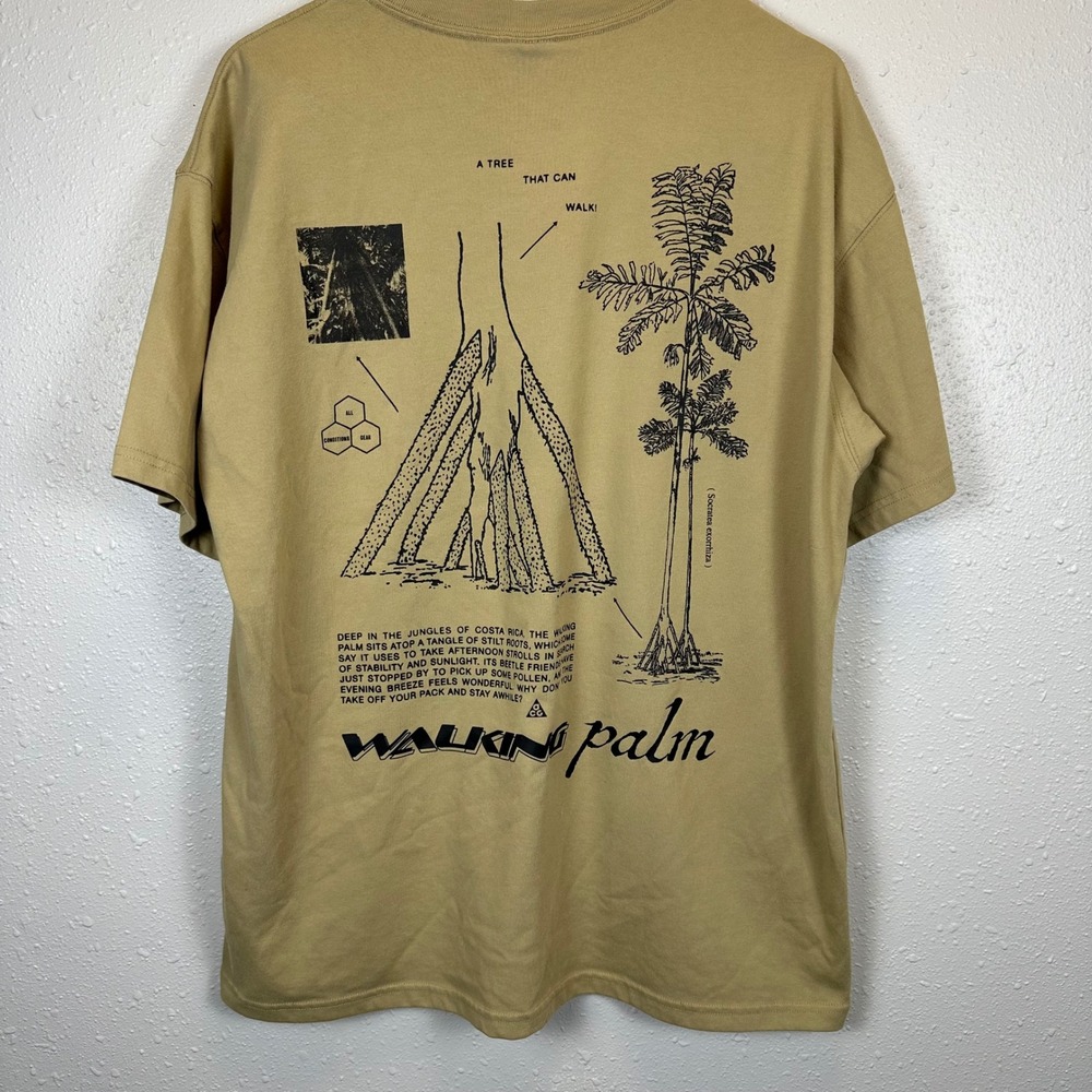 Nike ACG Mens Large Graphic Tee Shirt Tan Green Friends With Trees Gorpcore
